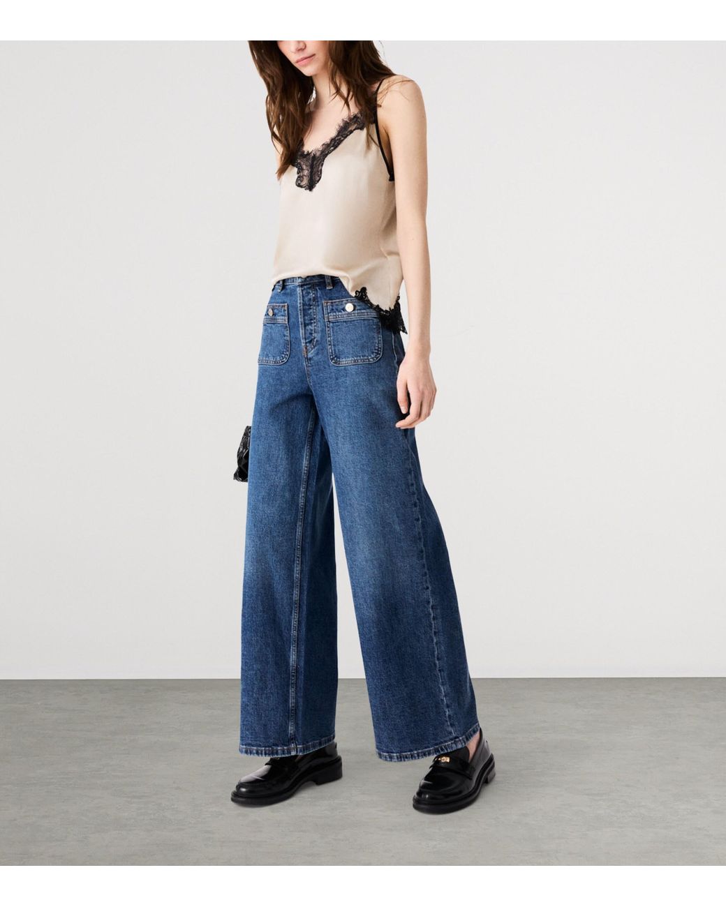 Maje Blue Stretch Wide-Leg Jeans