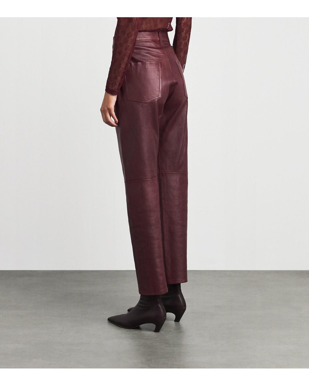 Polo Ralph Lauren Red Straight Leather Trousers