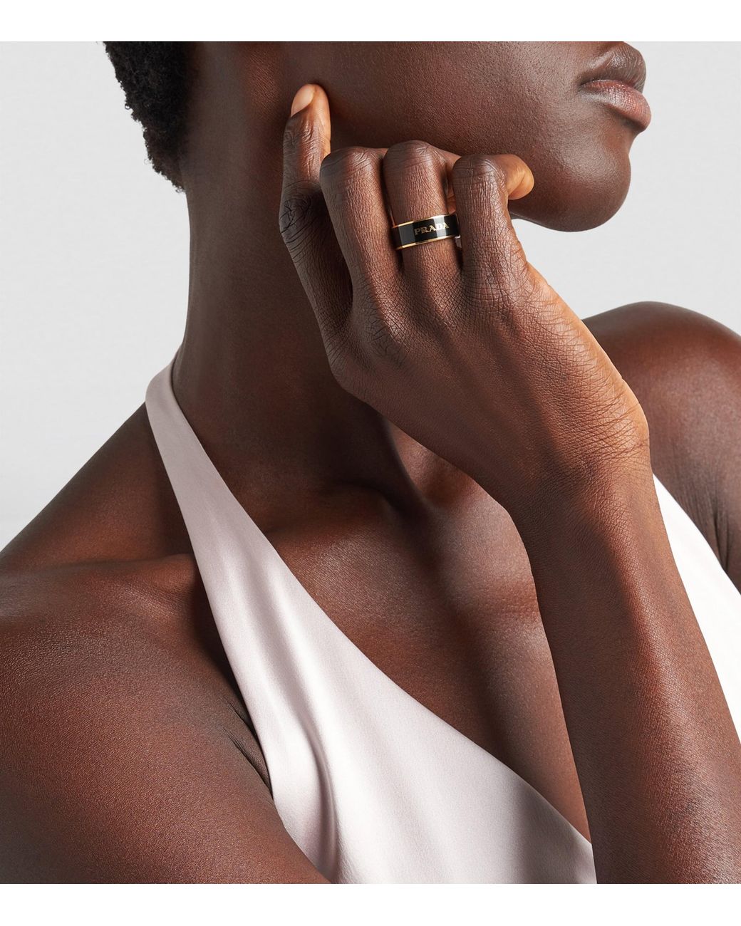 Prada Metallic Enamel Logo Ring