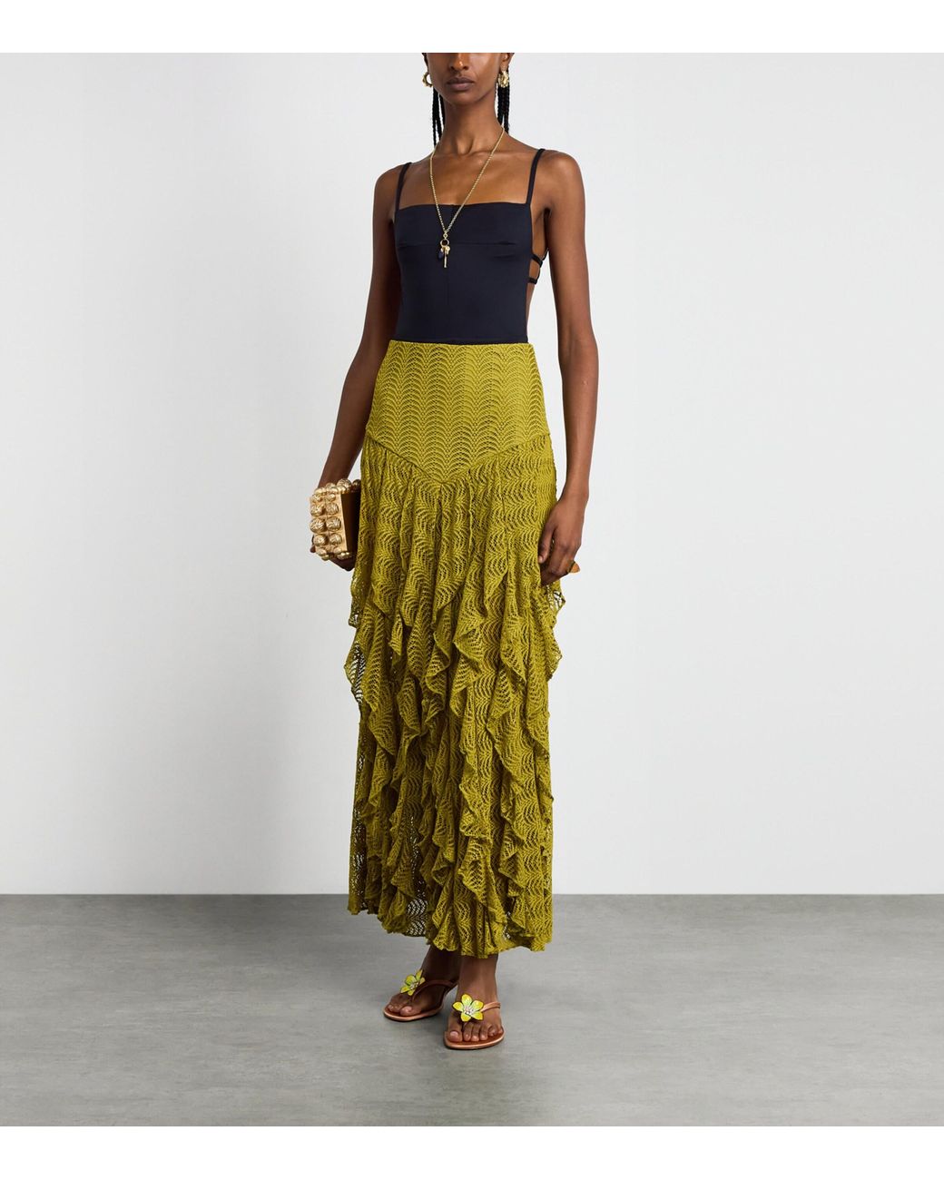PATBO Green Ruffle Petal Maxi Skirt