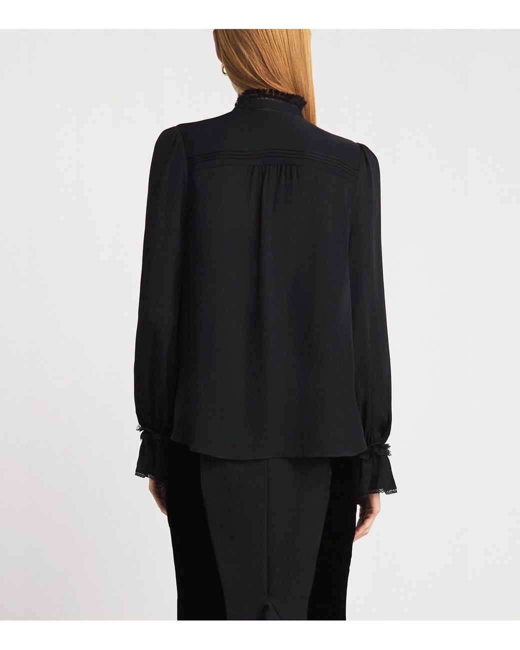 ME+EM Black Silk Lace-Trim Blouse