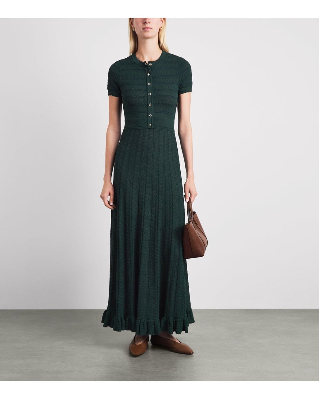 Sandro Green Pointelle-Knit Midi Dress