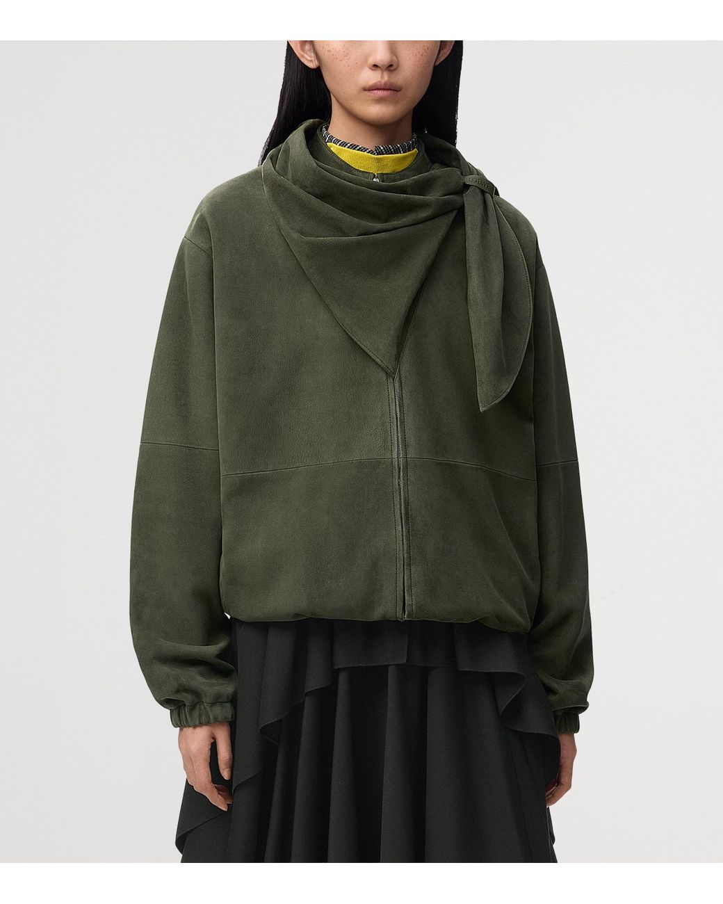 Loewe Green Suede Scarf-Detail Jacket