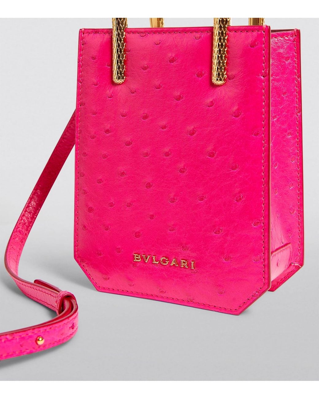 BVLGARI Pink Ostrich Leather Serpentine Cross-Body Bag