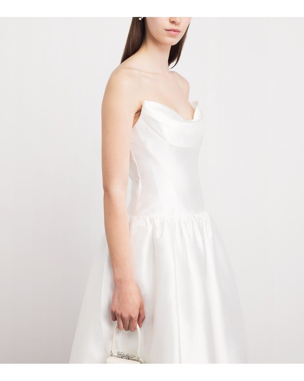 Self-Portrait White Taffeta Strapless Midi Dress
