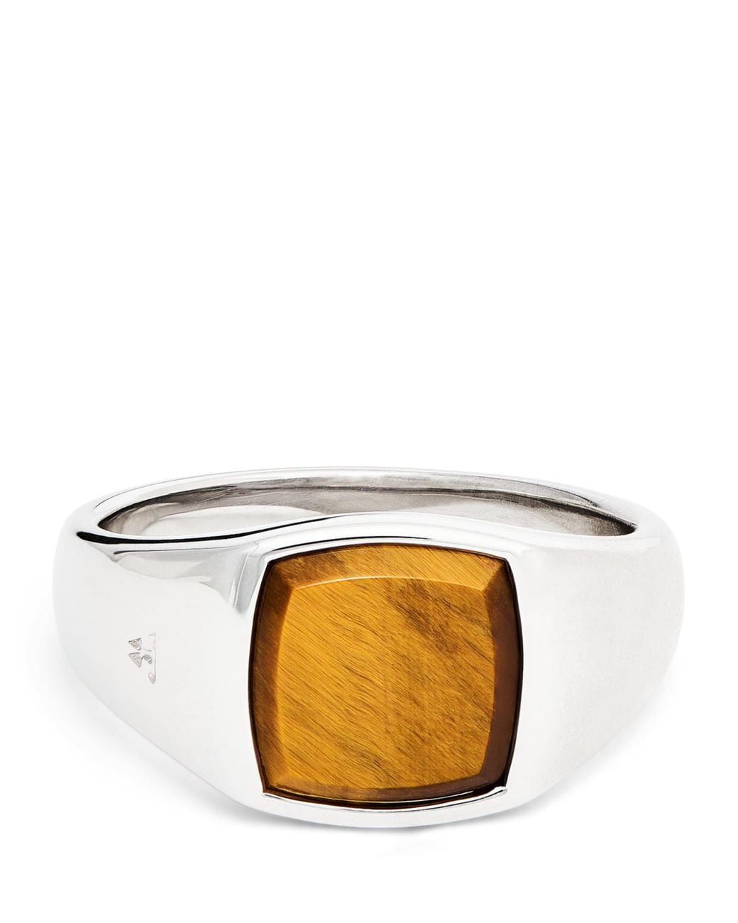 Tom Wood Natural Rhodium-Plated Sterling Kay Tiger Eye Ring for men