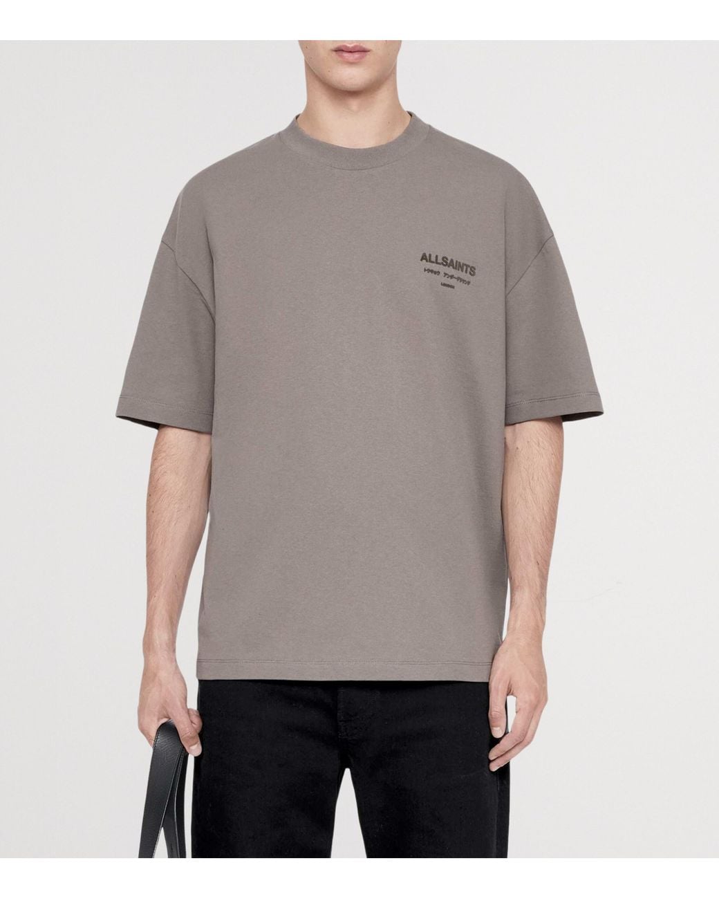 AllSaints Gray Organic Cotton Xander T-Shirt for men