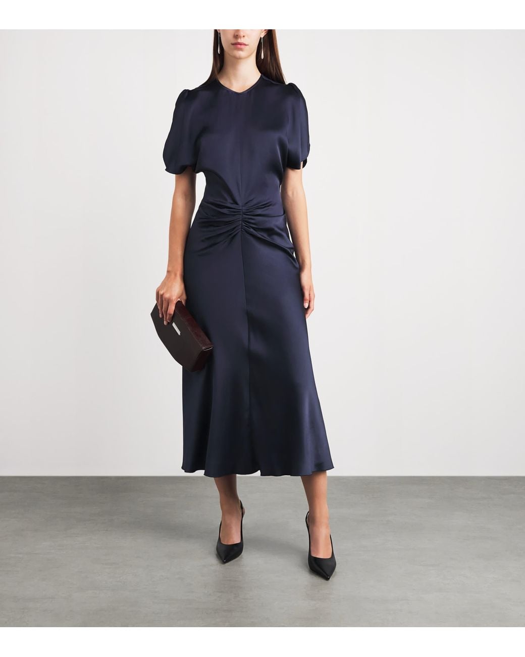 Victoria Beckham Blue Satin Bela Midi Dress