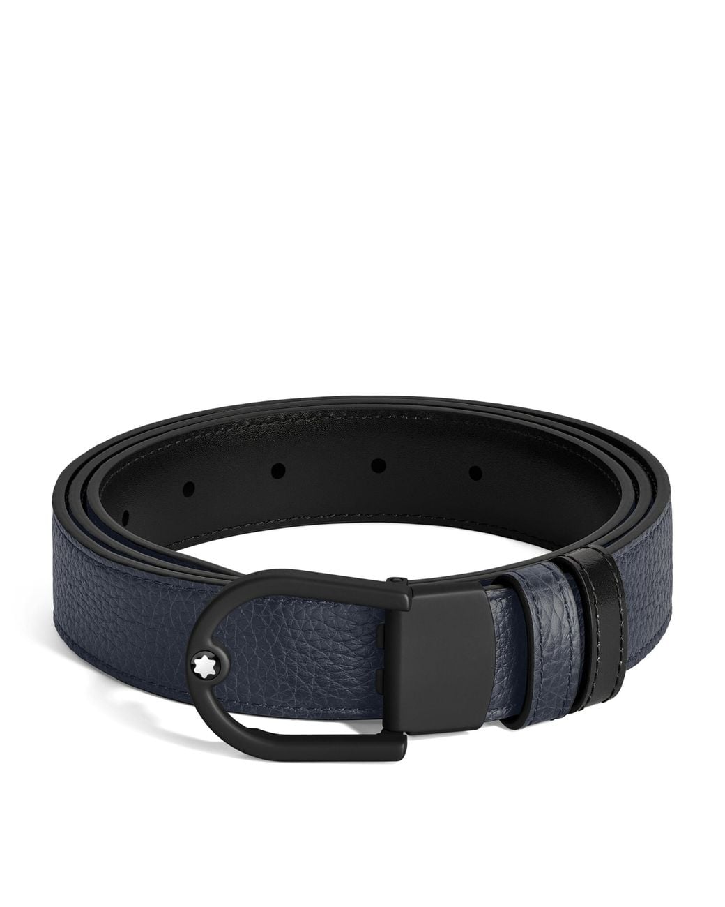 Montblanc Black Leather Reversible Horseshoe Belt for men