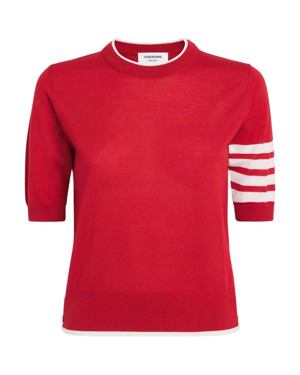 Thom Browne Red Wool-Blend 4-Bar Short-Sleeve Sweater