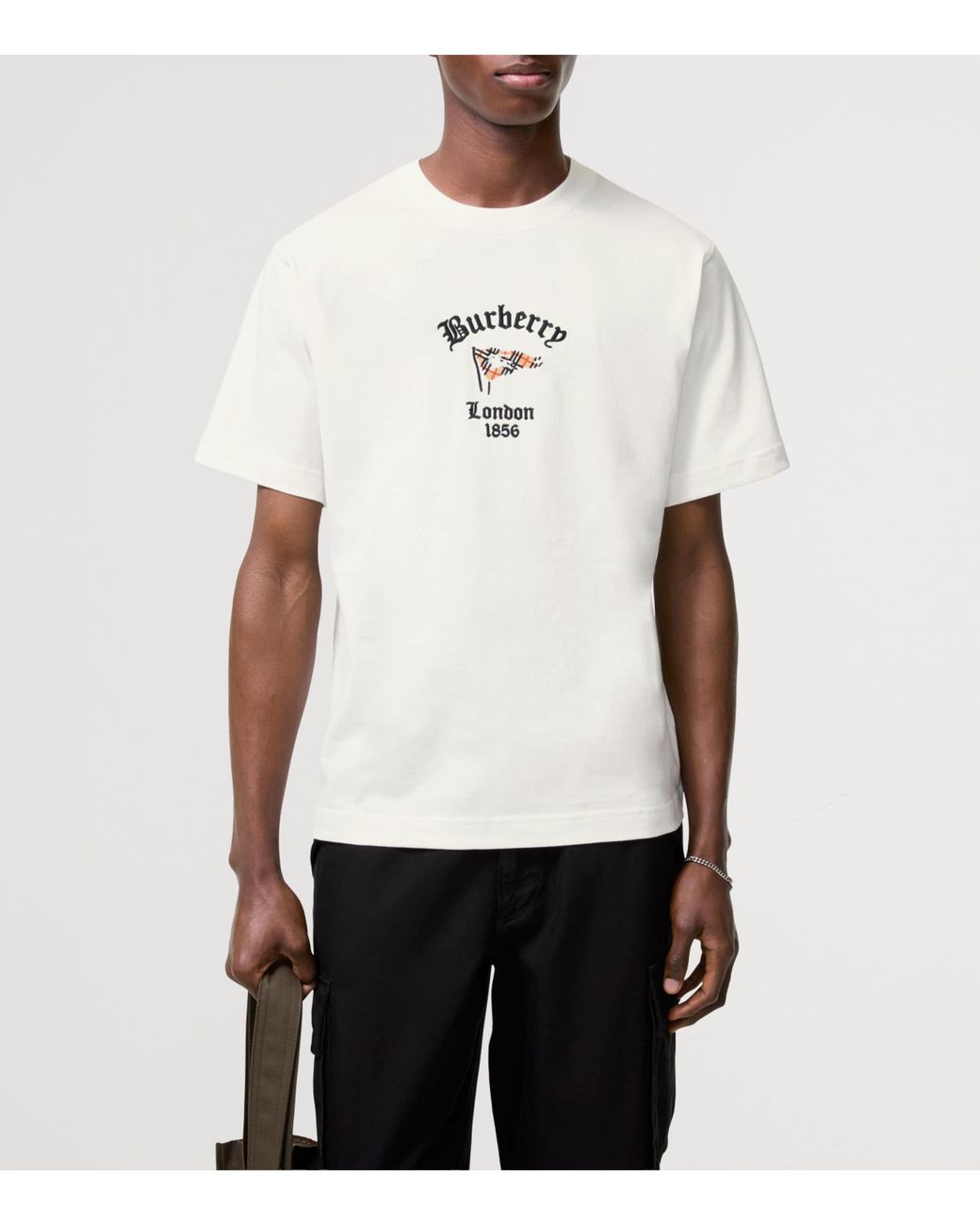 Burberry White Cotton Check Flag T-Shirt for men