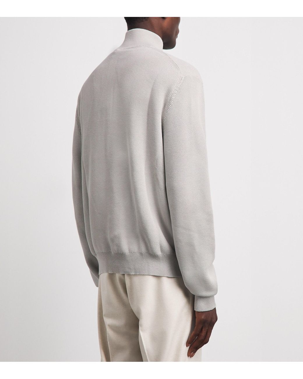Ralph Lauren Gray Stretch-Silk-Cotton Quarter-Zip Sweater for men
