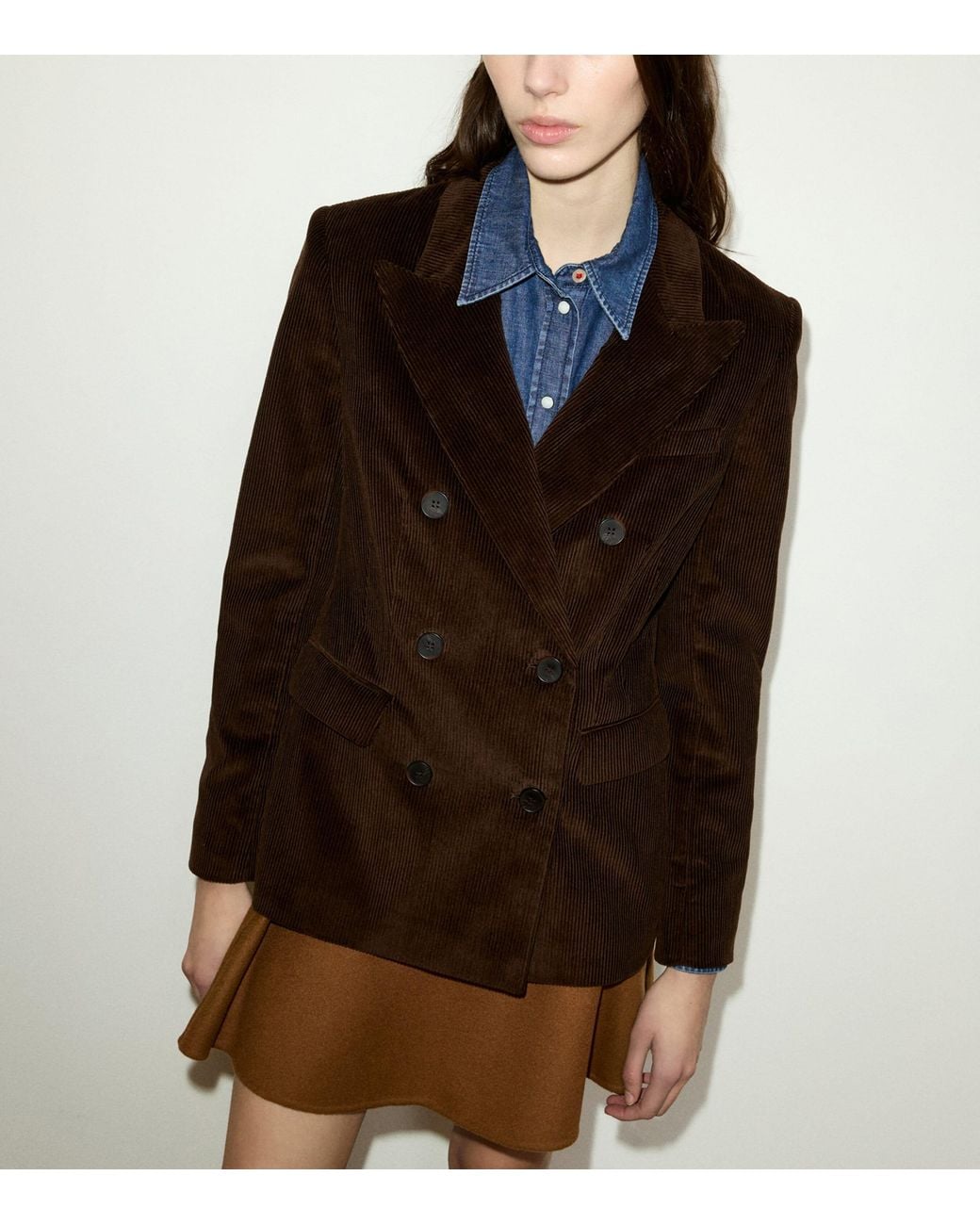 MAX&Co. Brown Corduroy Double-Breasted Blazer
