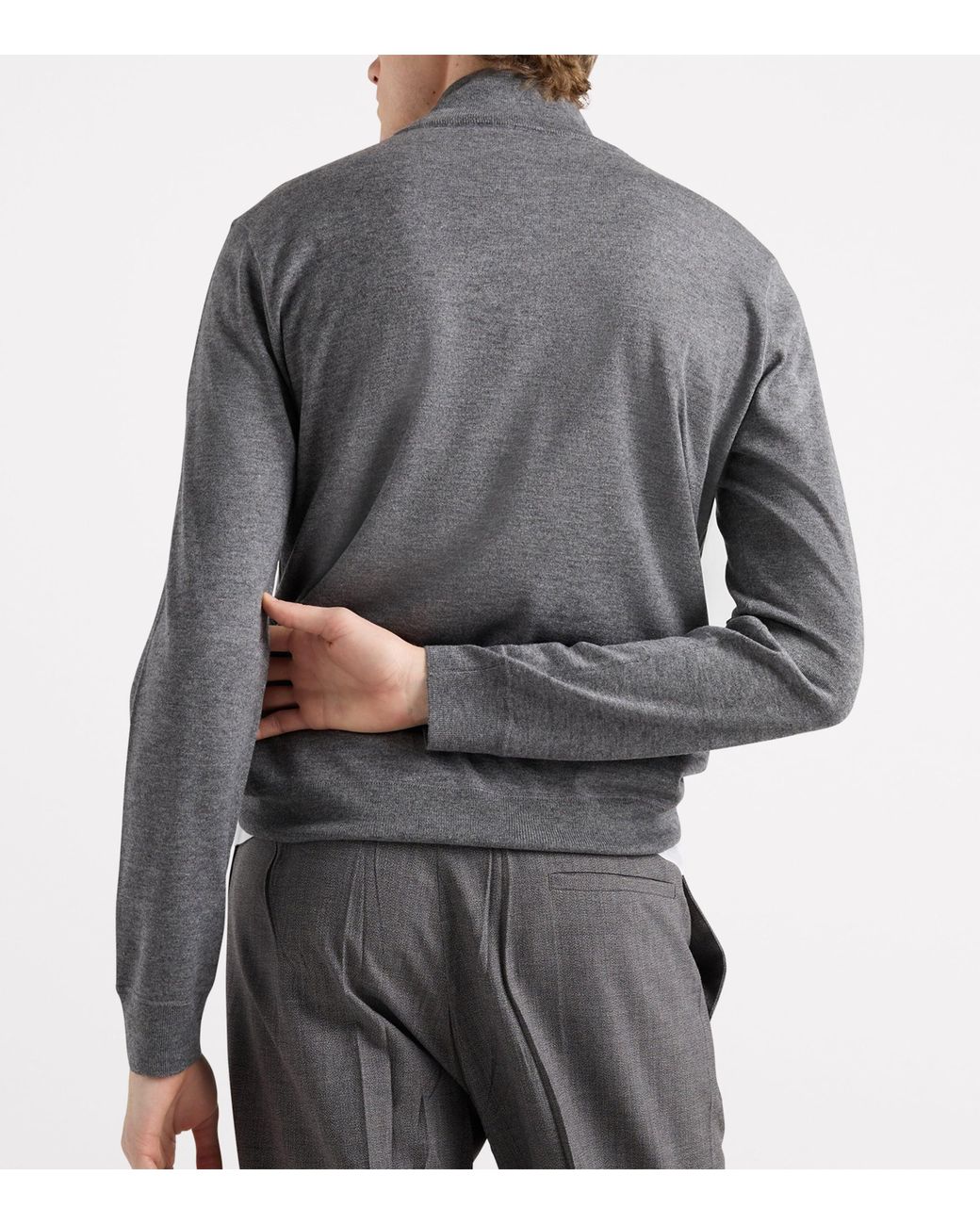 Prada Gray Cashmere-Silk Quarter-Zip Sweater for men