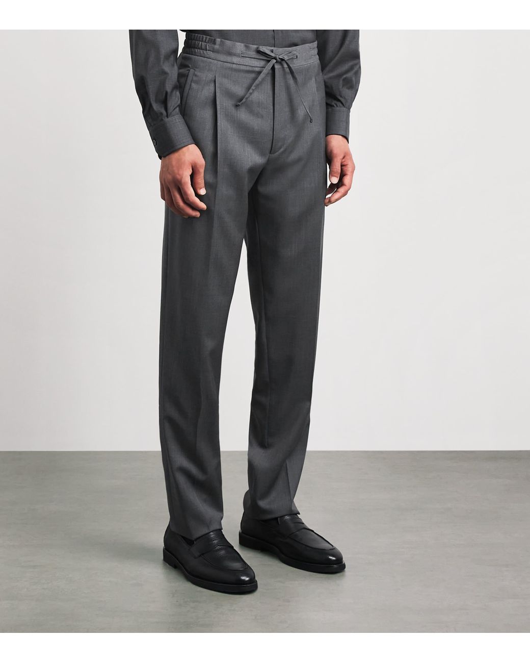 Lardini Gray Virgin Wool Drawstring Straight Trousers for men