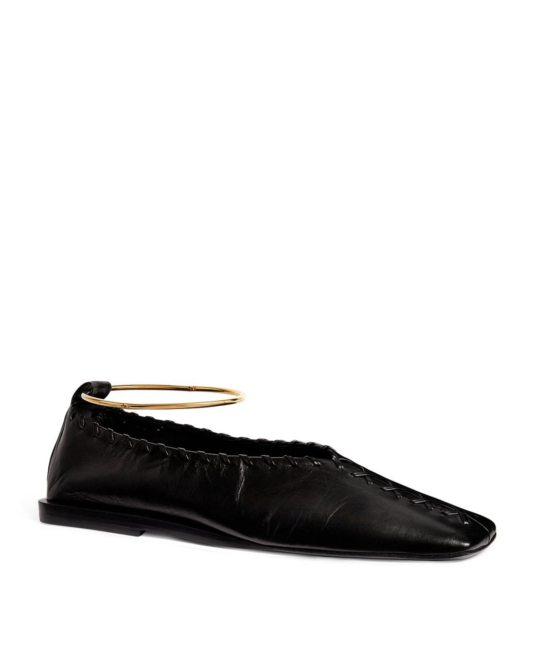 Jil Sander Leather Anklet-Detail Ballet Flats in Black | Lyst