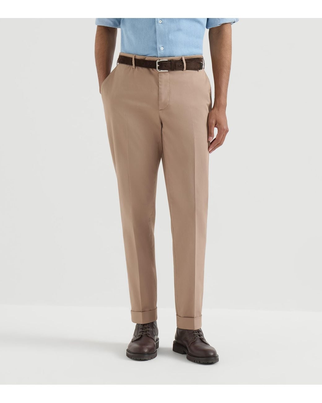 Brunello Cucinelli Natural Pima Cotton Comfort Gabardine Trousers for men