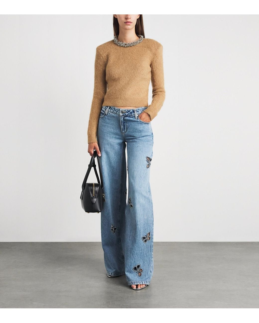 Self-Portrait Natural Beaded-Neckline Sweater