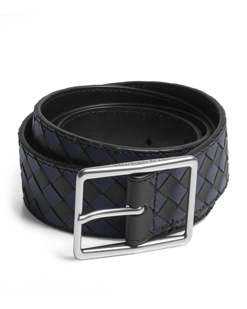Bottega Veneta Black Leather Intrecciato Piccolo Belt for men