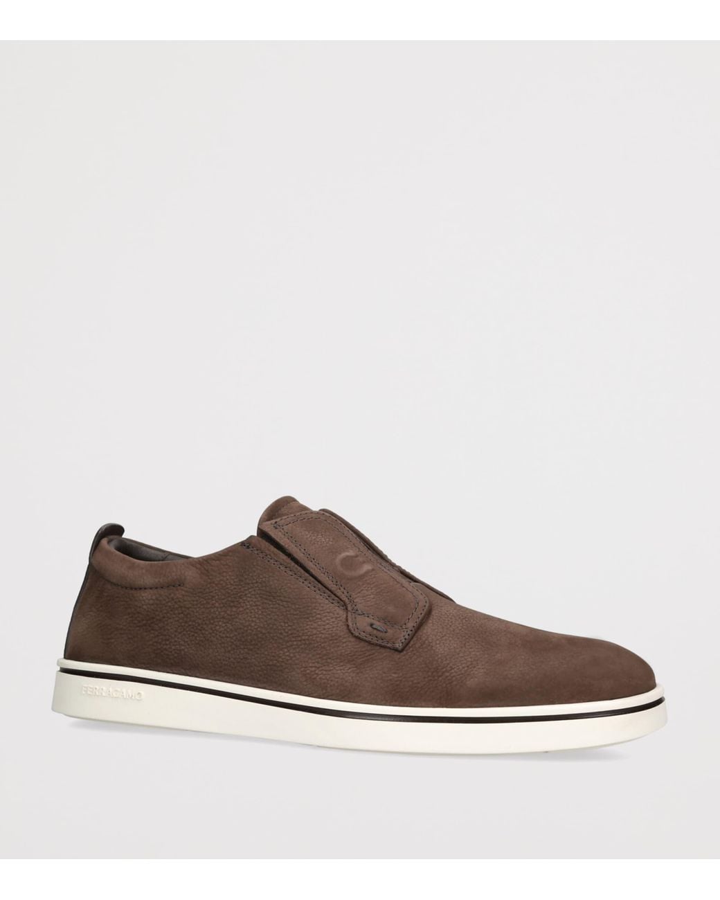 Ferragamo Brown Nubuck Leather Alfie Slip-On Sneakers for men