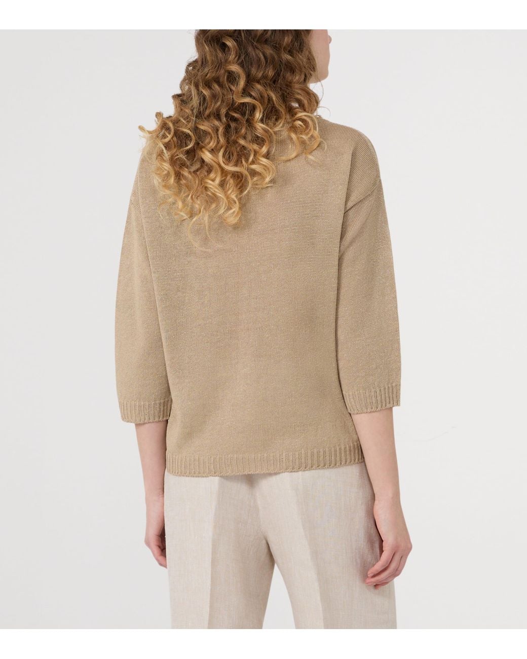 Weekend by Maxmara Natural Linen Cropped-Sleeve Sweater