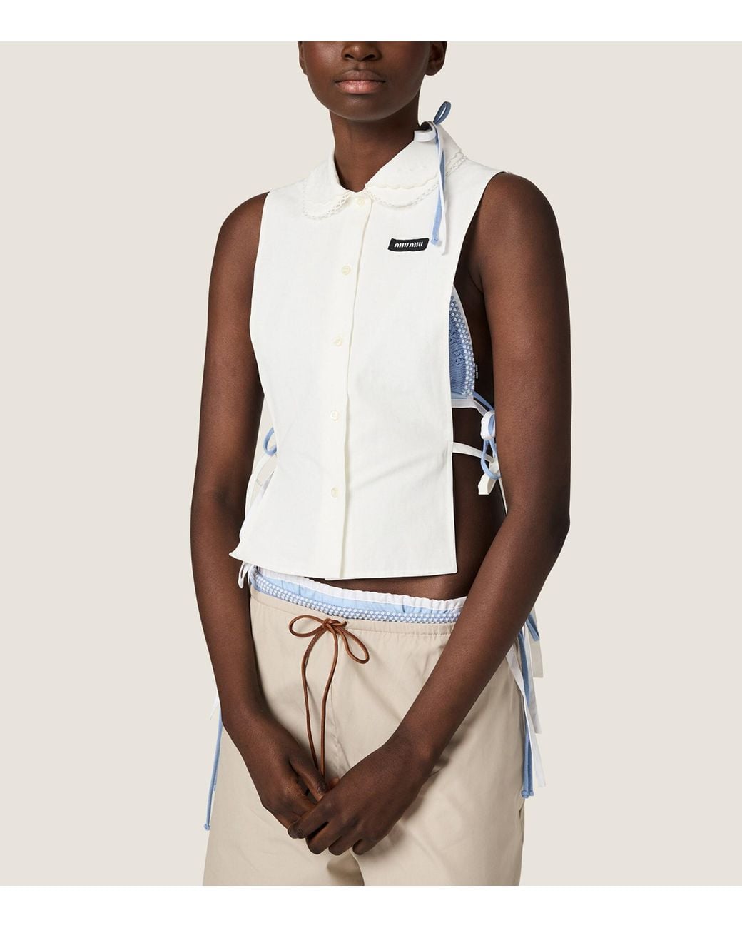 Miu Miu White Poplin Side-Tie Shirt