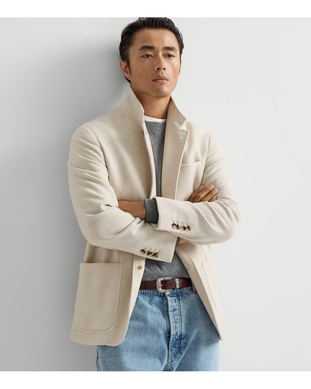 Brunello Cucinelli White Cashmere Water-Resistant Coat for men