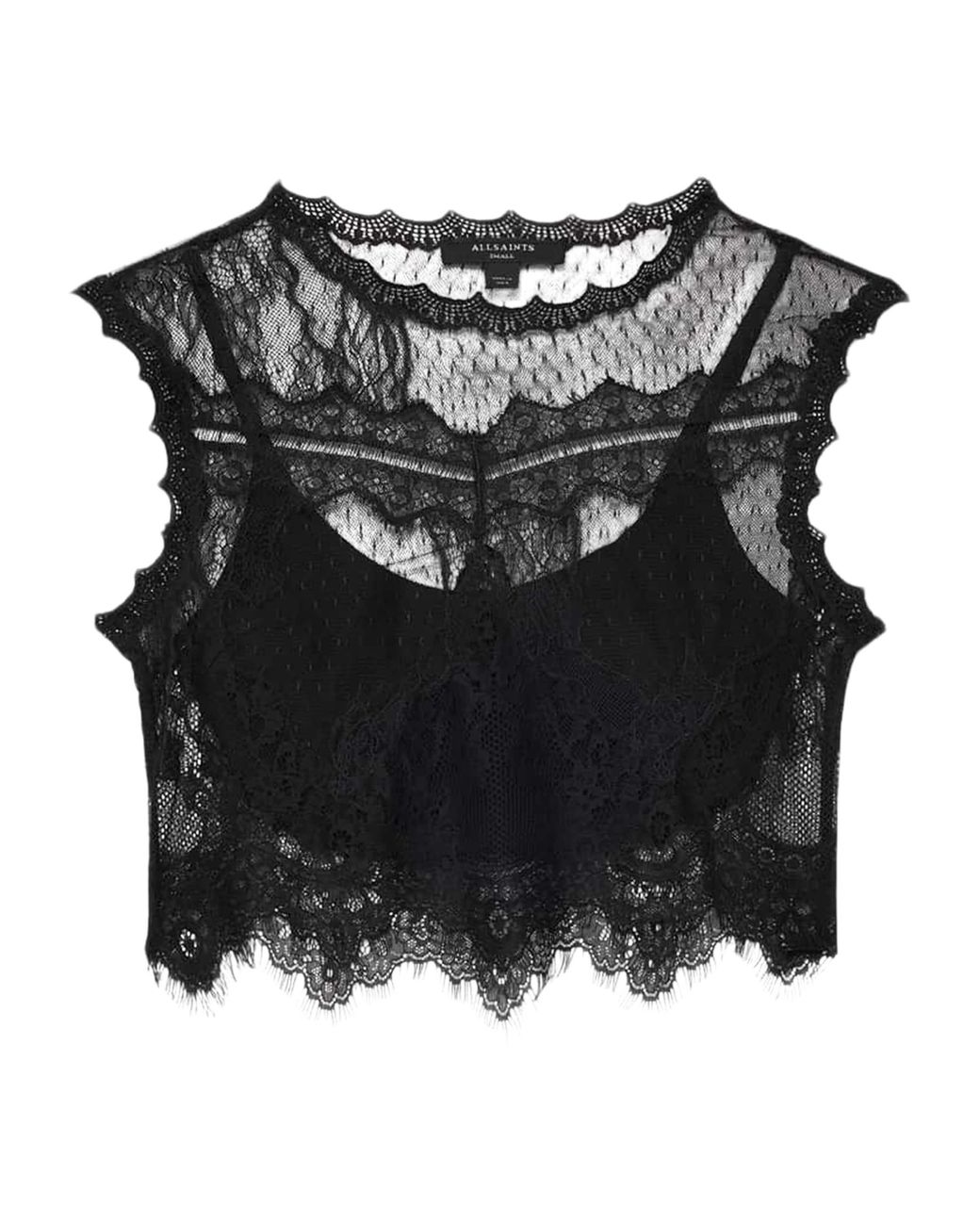 AllSaints Black Lace Eliza Crop Top