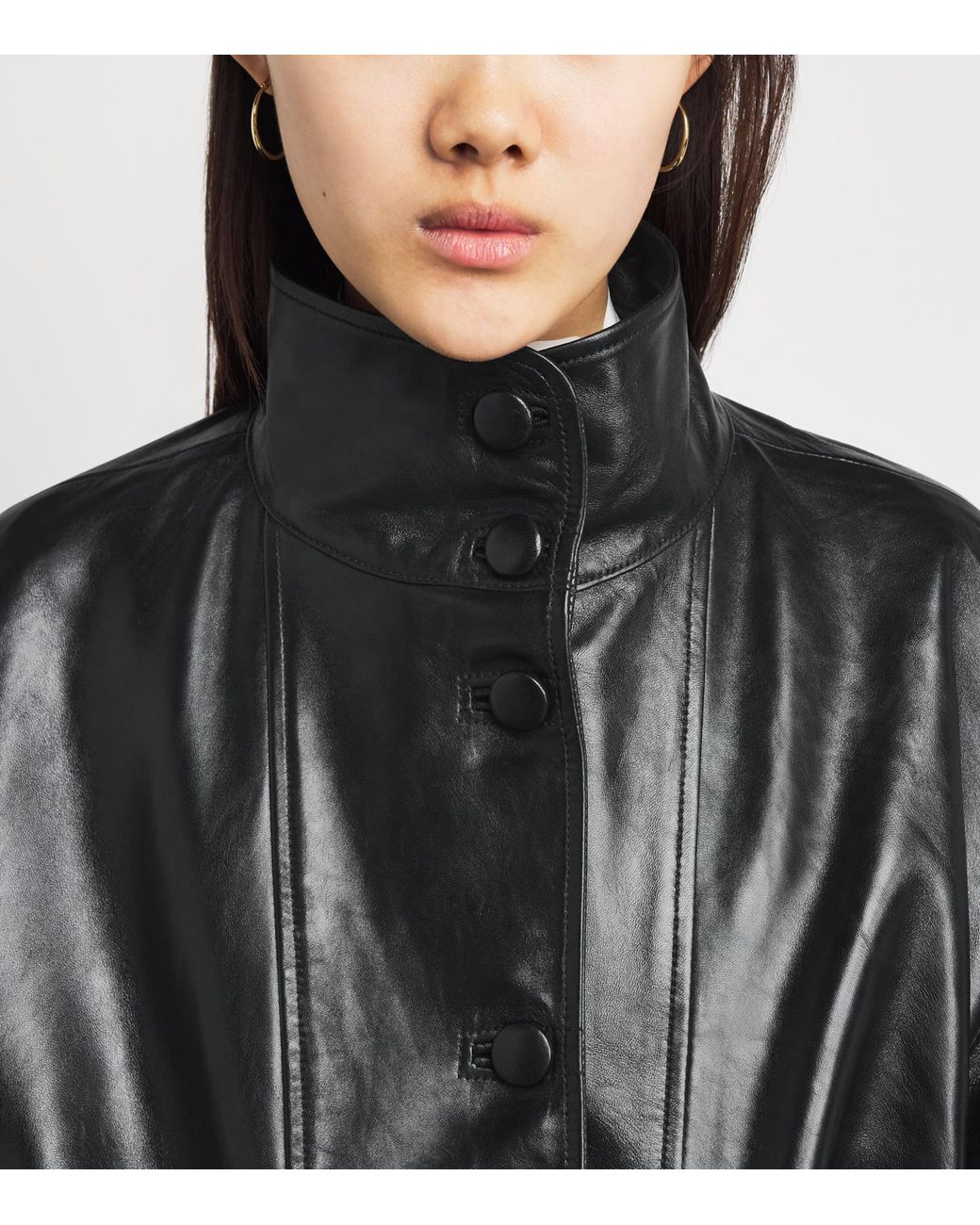Sandro Black Oversized Glossy Leather Jacket