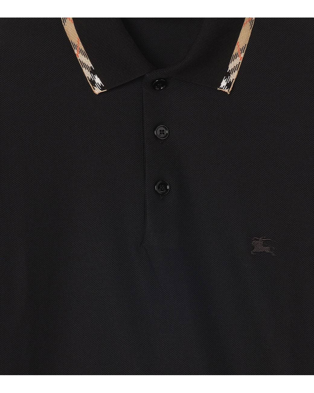Burberry Black Check-Trim Polo Shirt for men