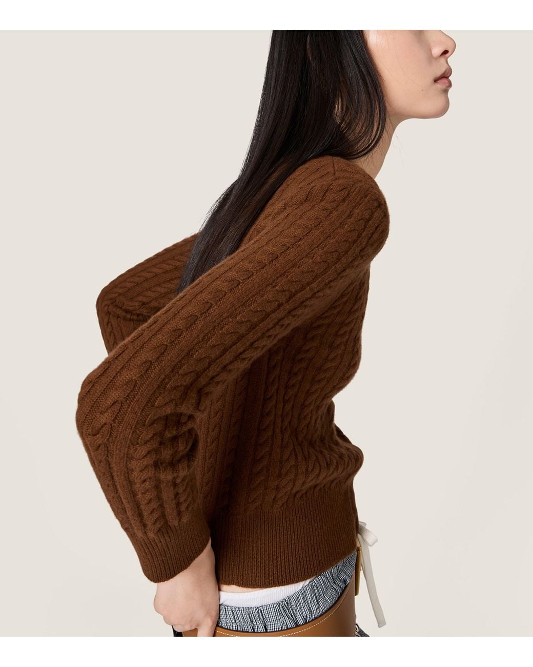 Miu Miu Brown Cashmere Cable-Knit Cardigan