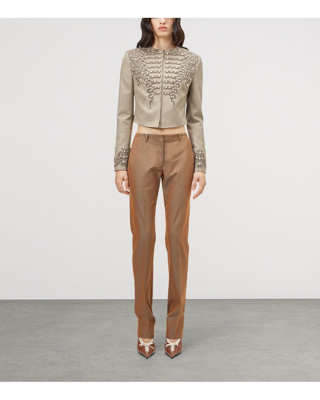 McQueen Natural Wool Beaded Cropped Jacket