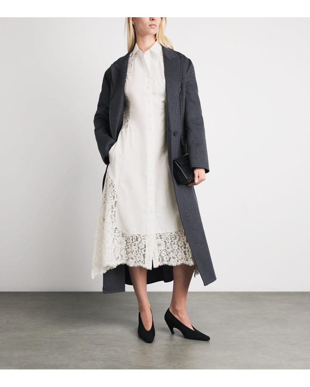 Stella McCartney White Organic Cotton Lace-Panel Midi Shirt Dress