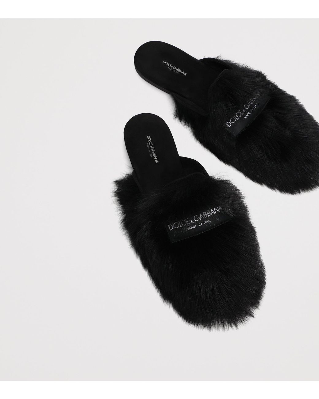 Dolce & Gabbana Black Shearling Slippers
