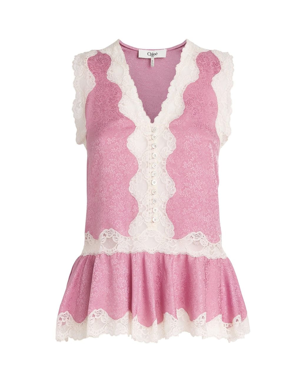 Chloé Pink Silk Jacquard Peplum Top