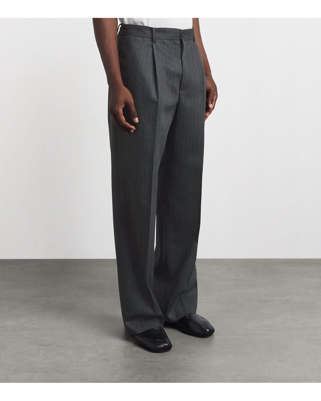 FRAME Gray Wool Pinstripe Wide-Leg Trousers
