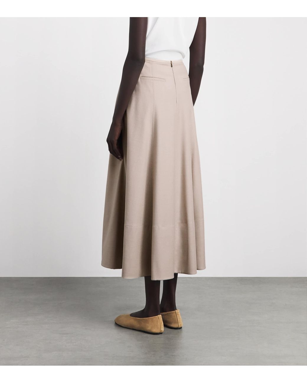 Agnona Gray Satin-Trim A-Line Midi Skirt
