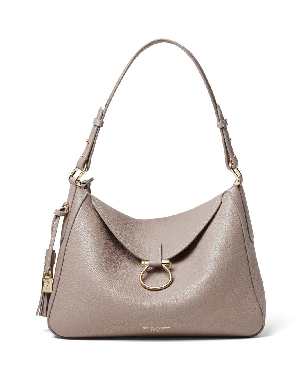 Aspinal Gray Grained Leather Ella Shoulder Bag