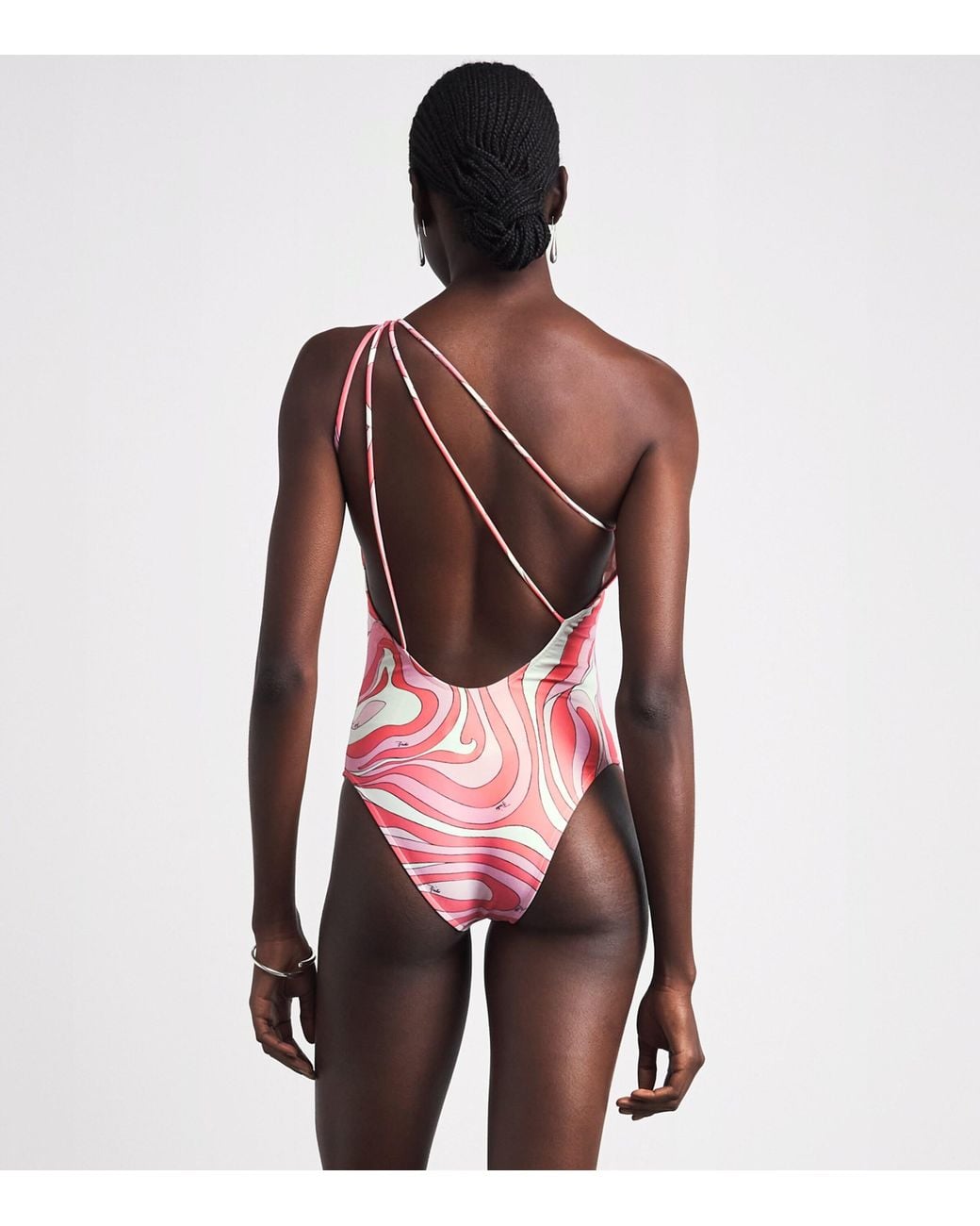 Emilio Pucci Pink Printed One-Shoulder Swimsuit
