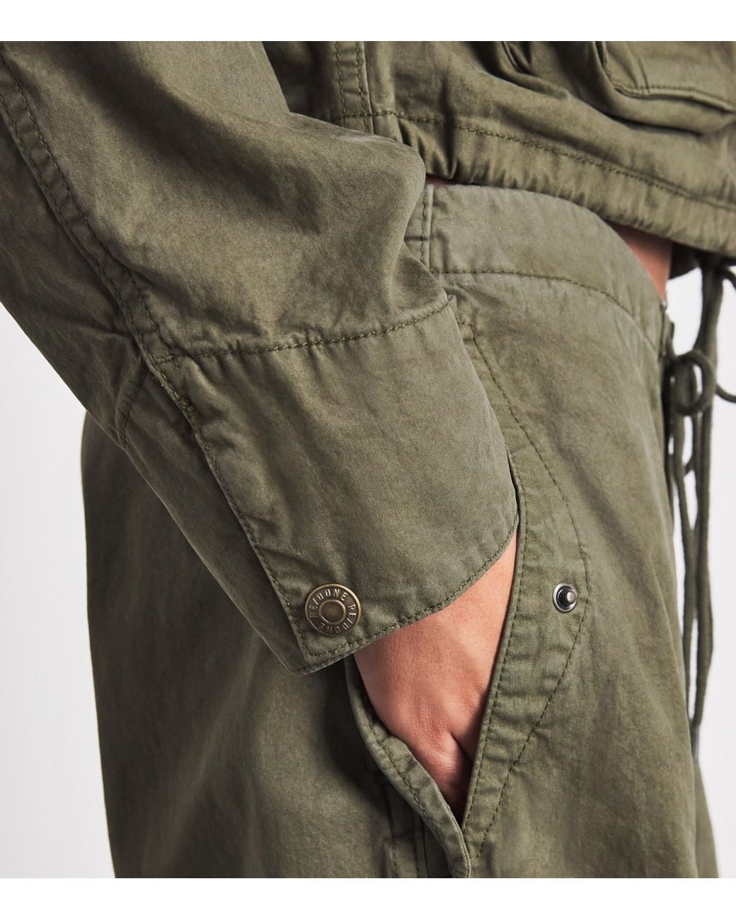 Re/done Green Cotton-Blend Cropped Jessie Military Jacket