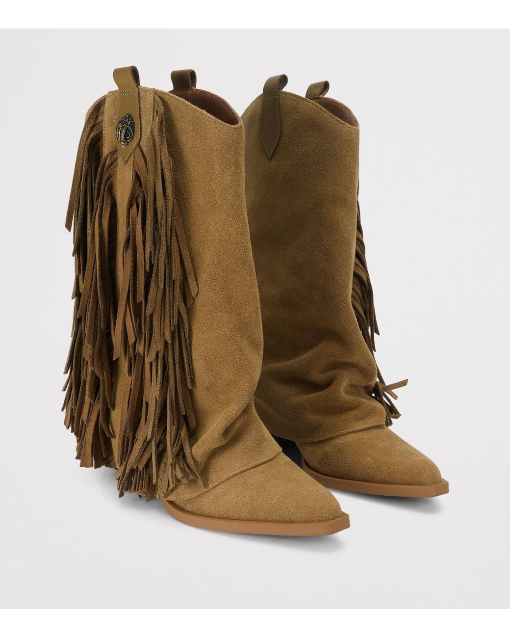 Kurt Geiger Brown Suede Gaiter Fringe Cowboy Boots