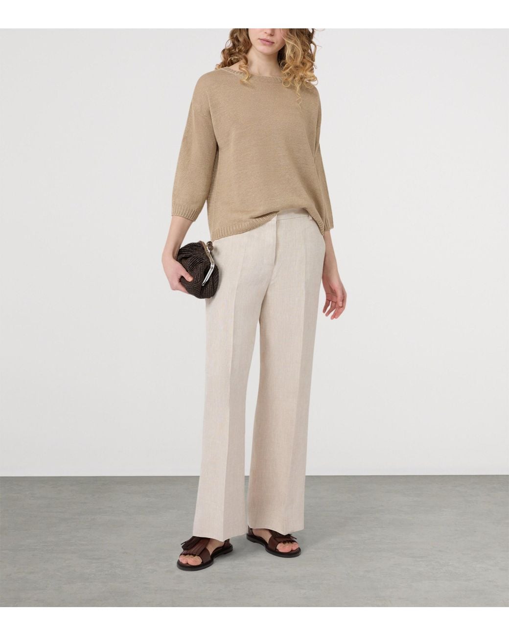 Weekend by Maxmara Natural Linen Cropped-Sleeve Sweater