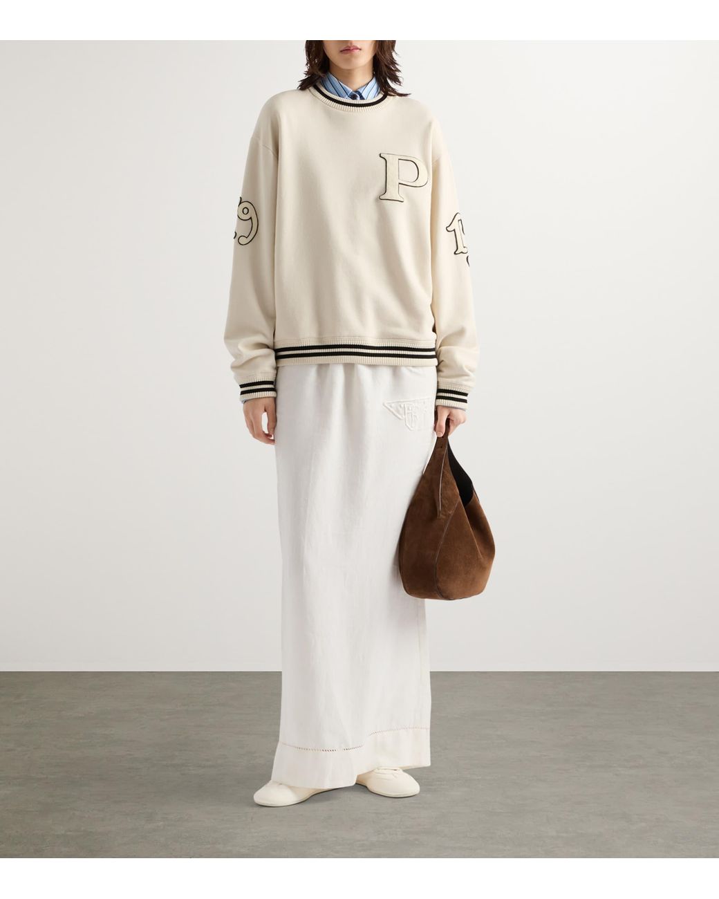 Prada White Cotton Varsity Sweatshirt