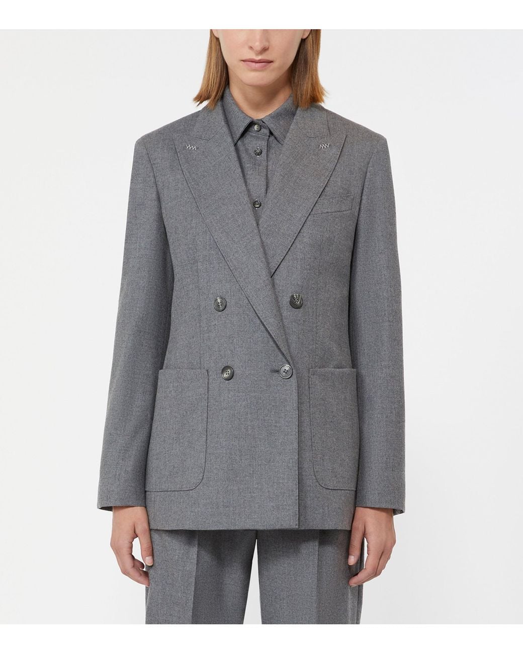 Max Mara Gray Cashmere Double-Breasted Blazer