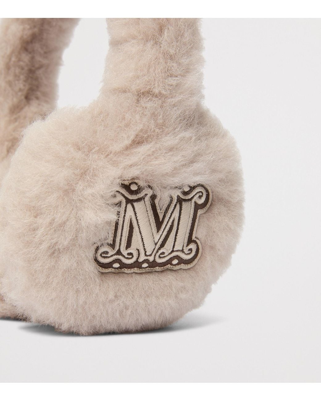 Max Mara White Camel Wool-Silk Monogram Earmuffs