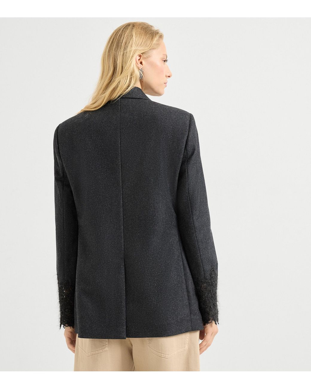 Brunello Cucinelli Black Lace-Detail Double-Breasted Blazer