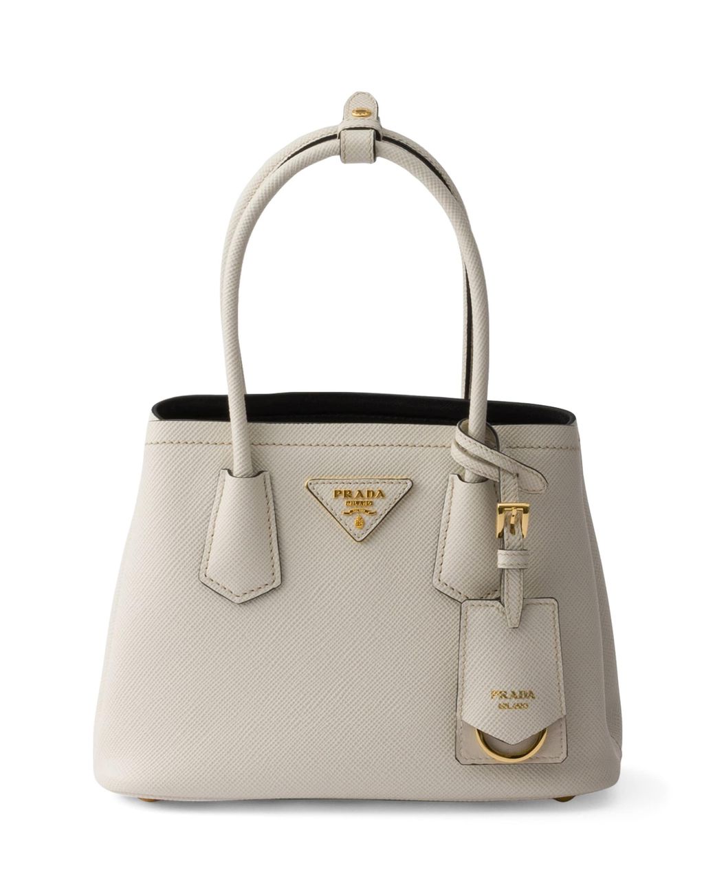 Prada White Mini Saffiano Leather Double Top-Handle Bag