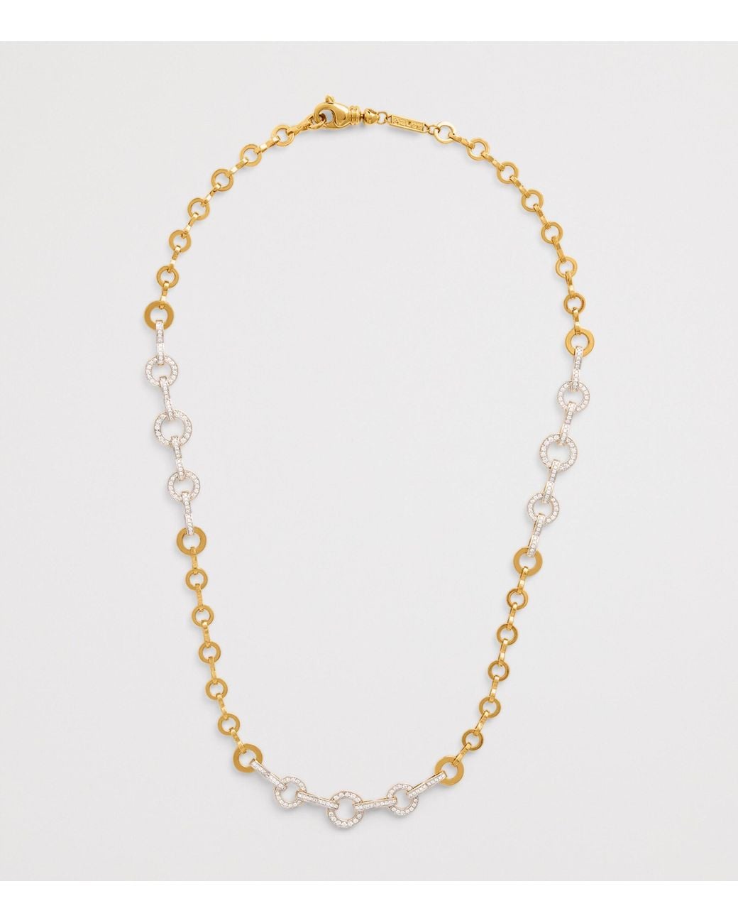 Azlee Metallic And Pavé Diamond Candence Circle Chain Necklace