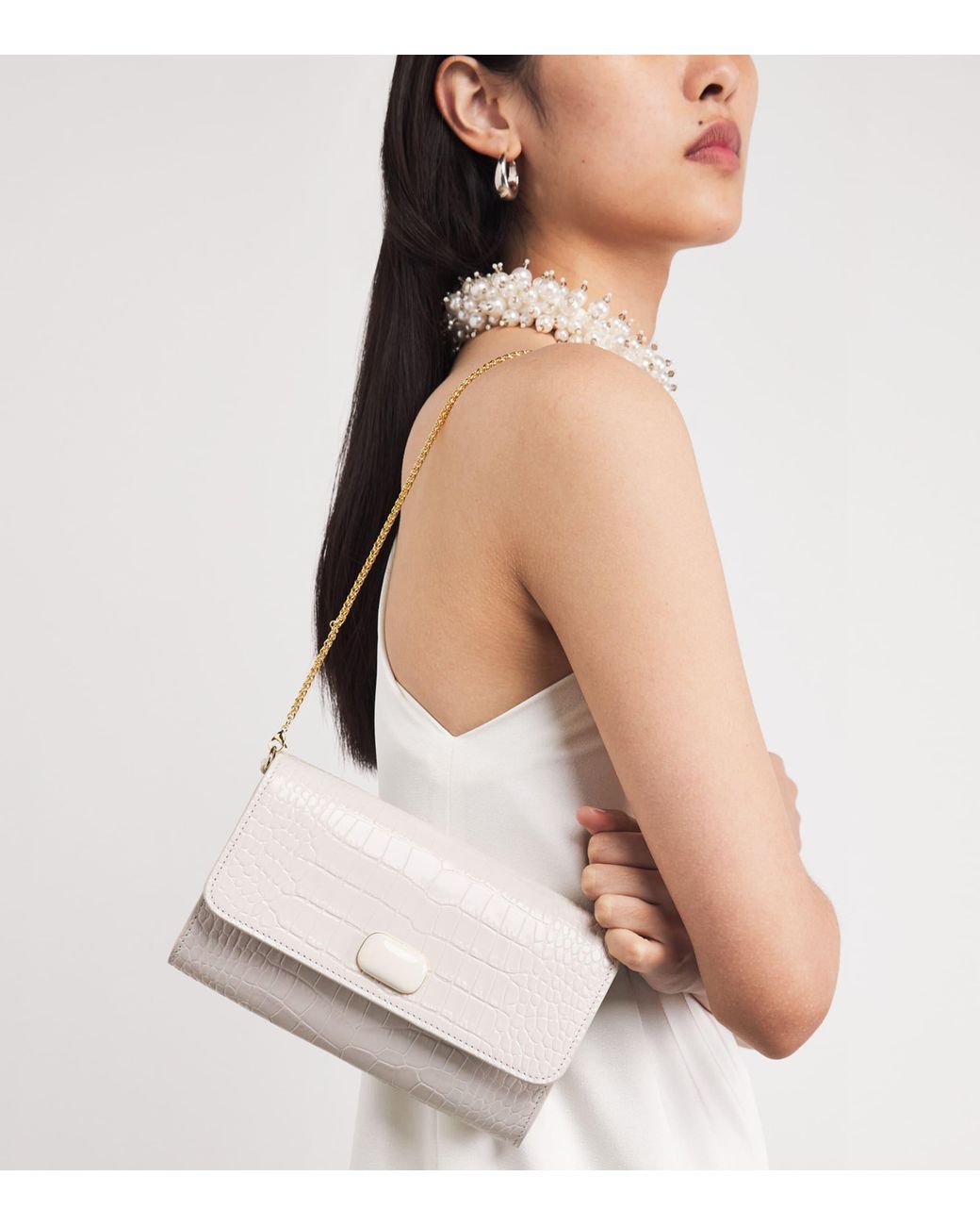 Jeffrey Levinson Natural Leather Croc-Embossed Clutch Bag