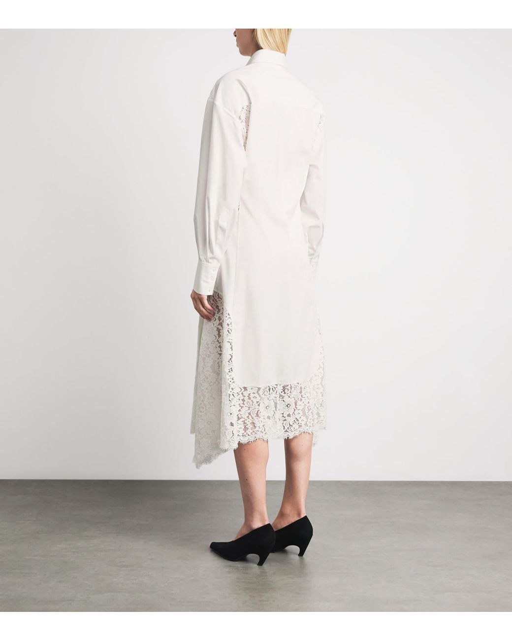 Stella McCartney White Organic Cotton Lace-Panel Midi Shirt Dress